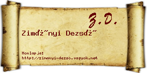 Zimányi Dezső névjegykártya